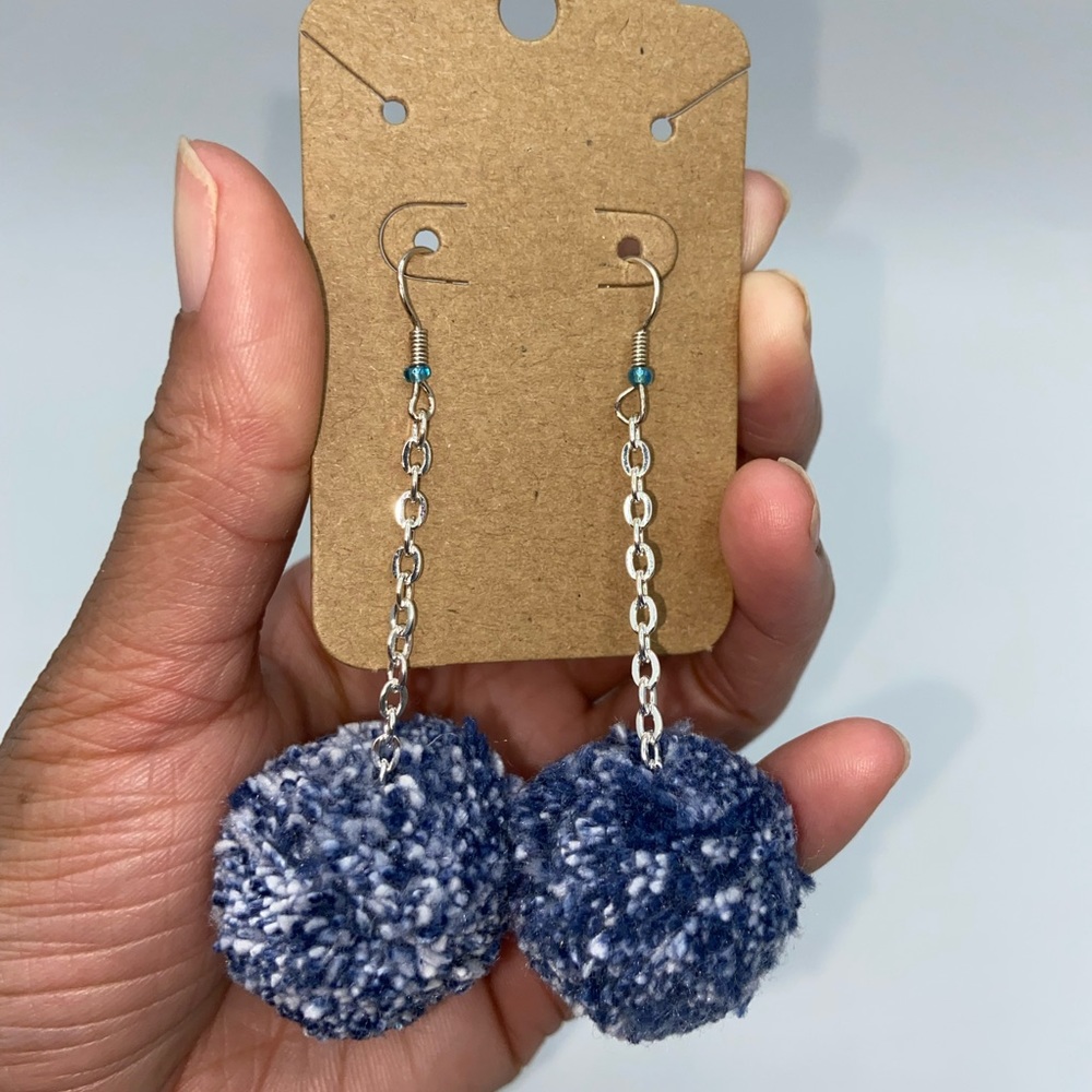 Handmade cozybeanz Denim Pom Pom Earrings